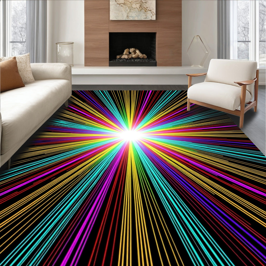 Vibrant Rainbow Burst Sunray Rug