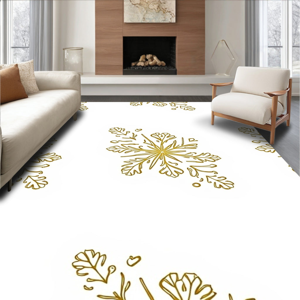 Golden Snowflake Botanical Outline Rug