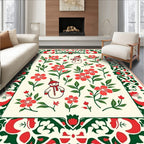 Festive Snowman Red Floral Border Rug