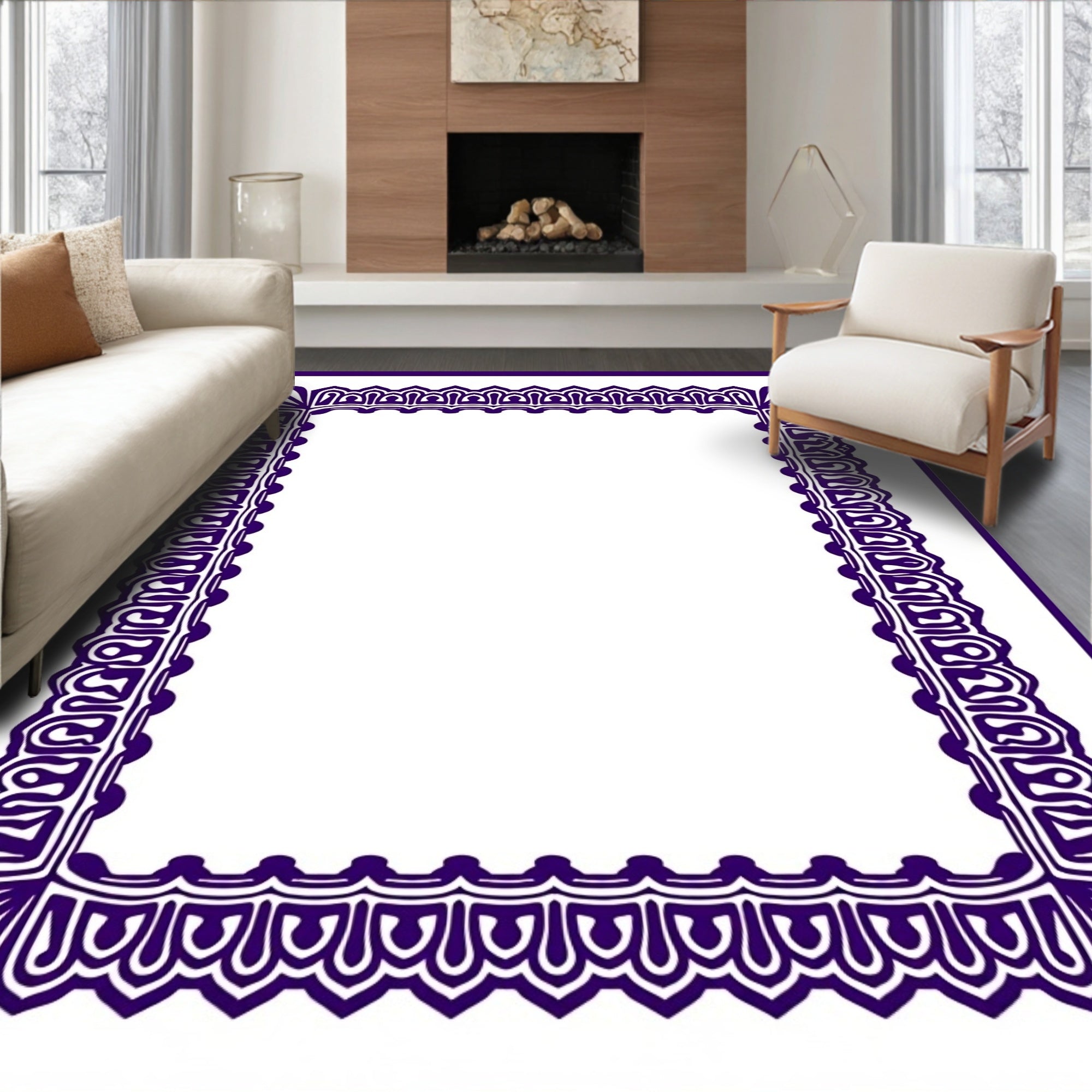 Deep Purple Ornate Laurel Frame Rug