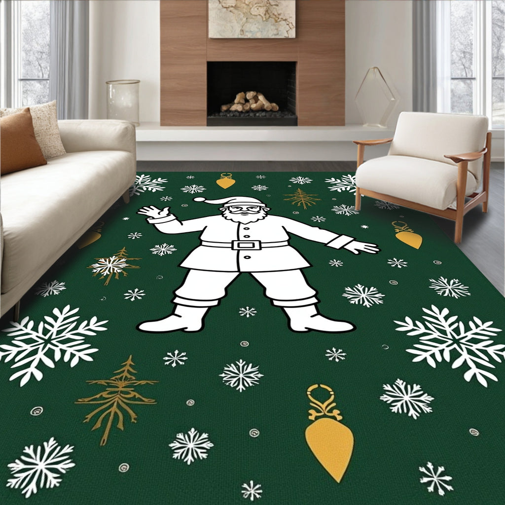 Festive Santa Christmas Snowflakes Holly Tree Rug