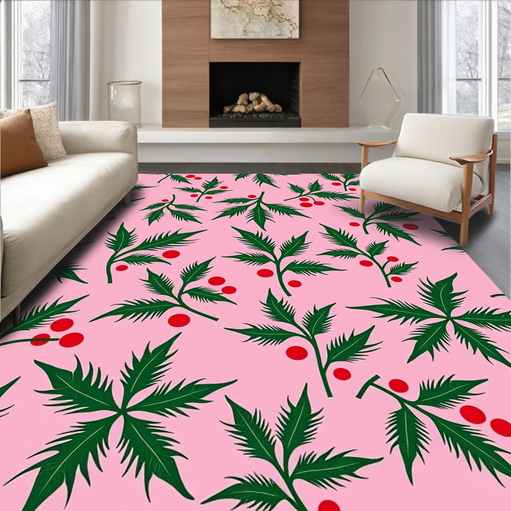 Pink Holly Berry Branch Repeating Rug