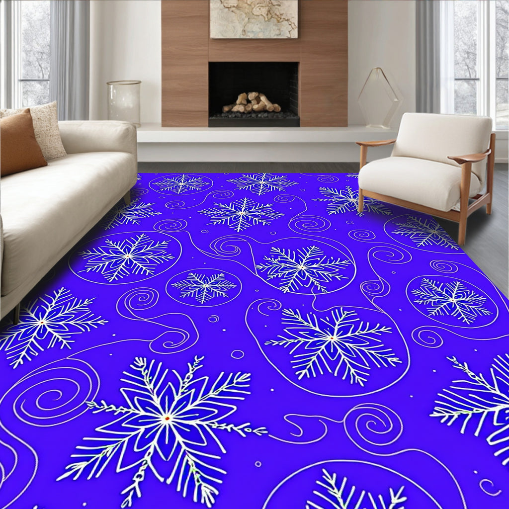 Electric Blue Winter Snowflake Swirls Rug