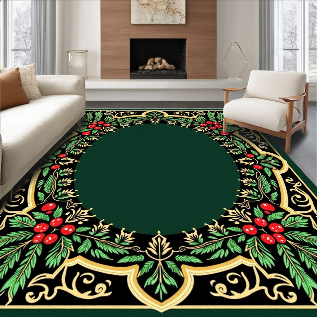 Emerald Green Holly Berry Garland Rug