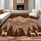 Winter Cabin Starry Night Deers Rug