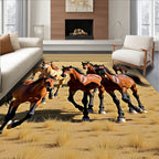 Chestnut Horse Herd Meadow Scene Rug