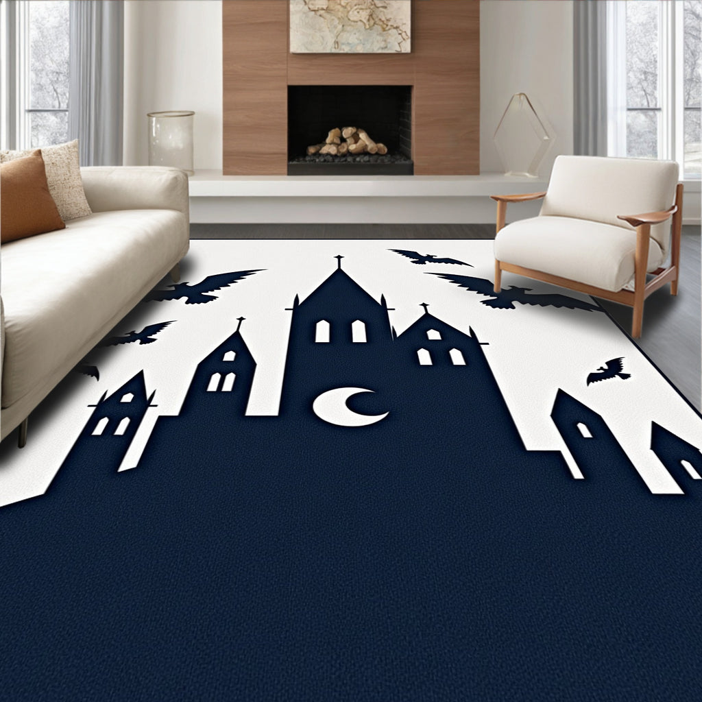 Gothic Castle Moon Bat Silhouette Rug