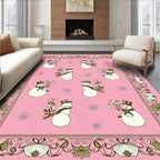 Pink Snowman Floral Border Rug