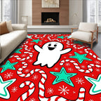 Friendly Ghost Red Star Candy Cane Rug
