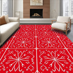 Crimson White Geometric Medallion Square Rug