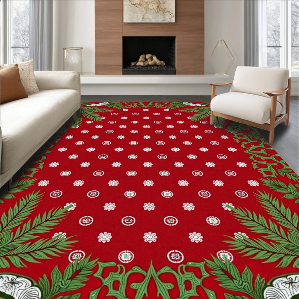 Rustic Red Leafy Garland Floral Rug
