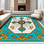 Turquoise Golden Sunburst Medallion Rug