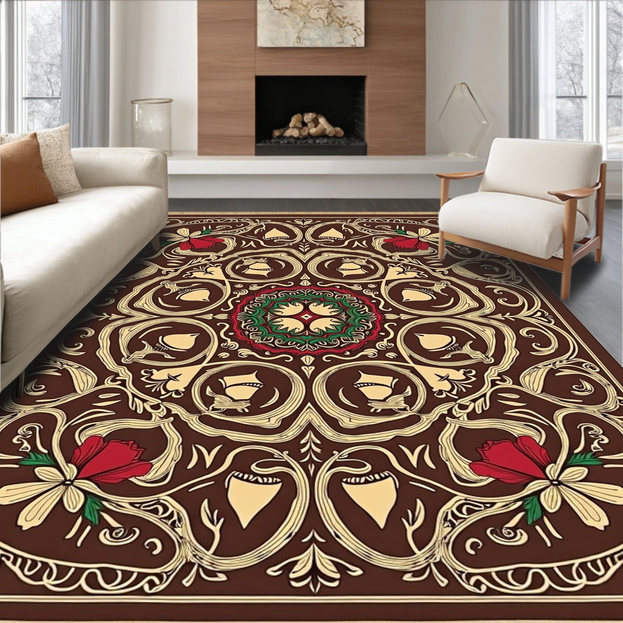Art Nouveau Red Floral Medallion Rug