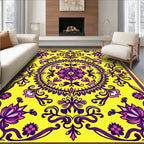 Vibrant Yellow Floral Mandala Medallion Rug