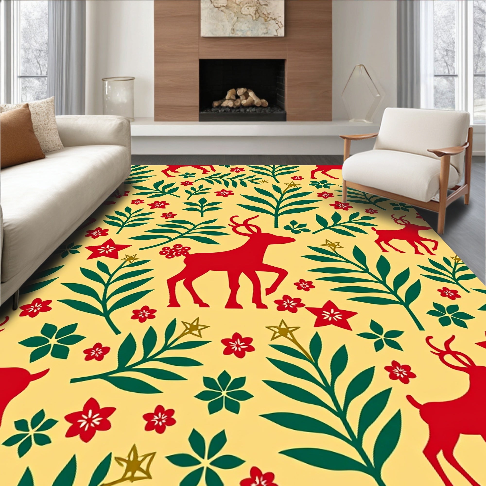 Red Deer Festive Foliage Garden Rug