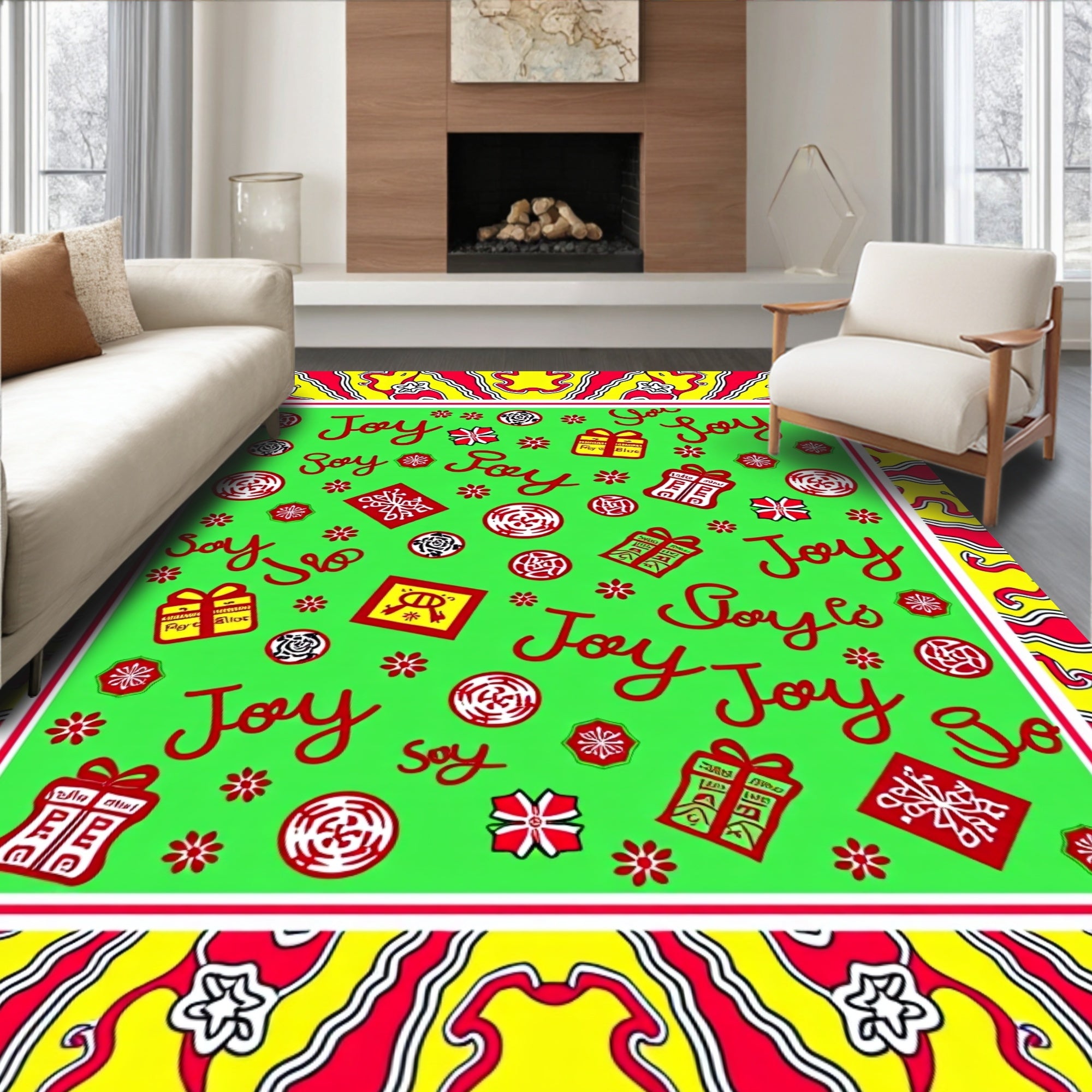 Happy Red Gift Medallion Background Rug