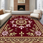 Crimson Rose Floral Medallion Border Rug