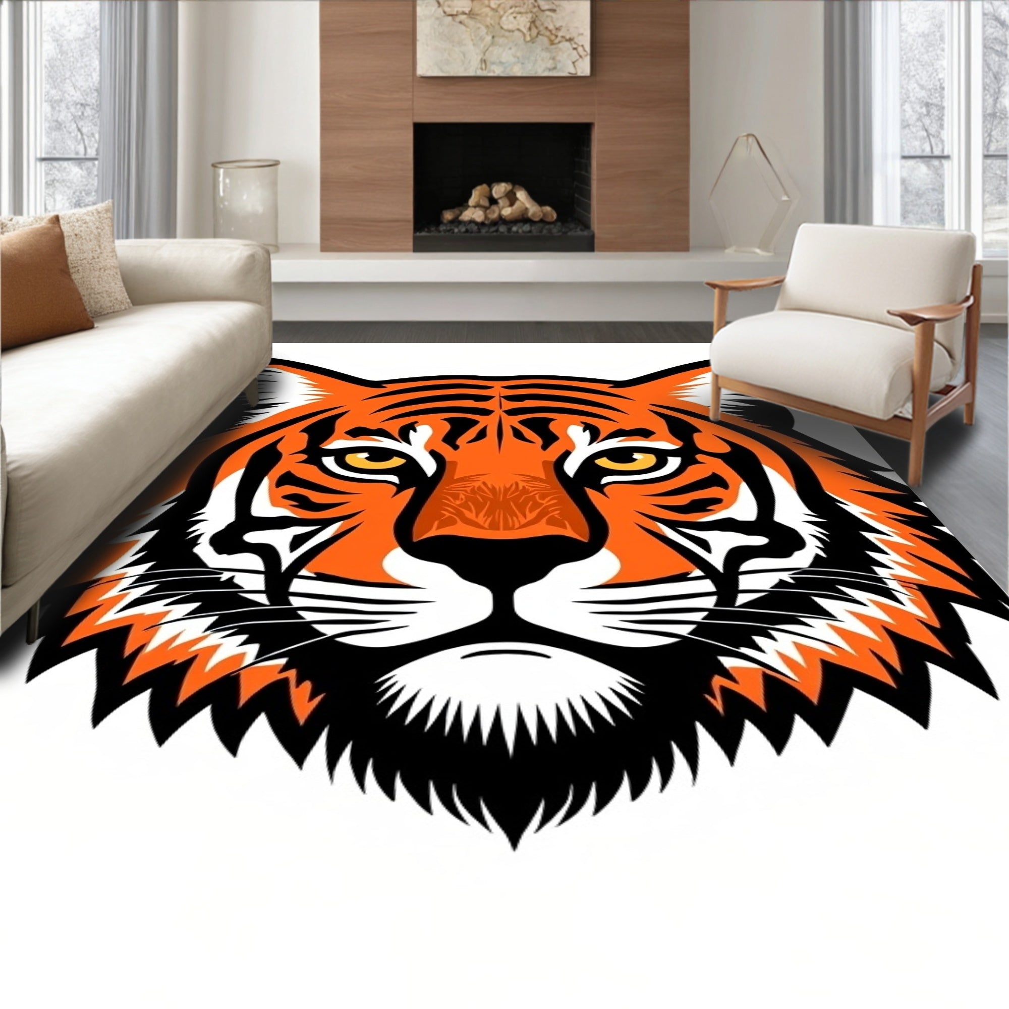 Bold Orange Tiger Face Portrait Rug