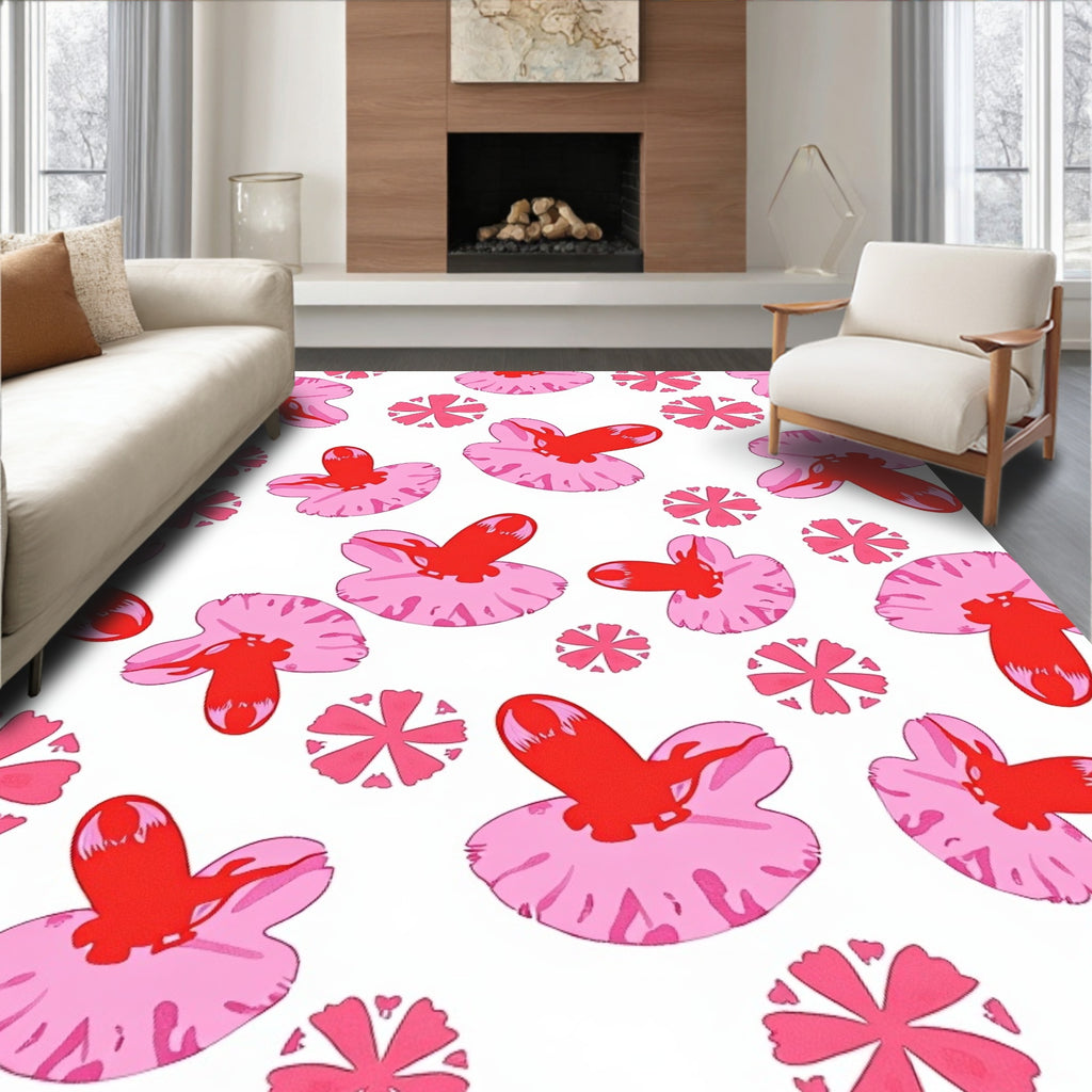 Vibrant Crimson Abstract Floral Rug