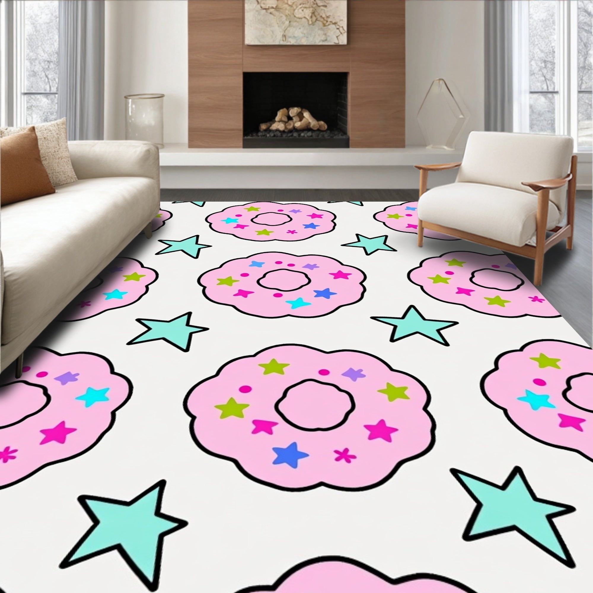 Pink Donut and Star Celebration Rug