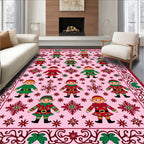 Whimsical Elf Snowflake Pink Borders Rug
