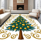 Golden Star Christmas Tree Swirls Rug
