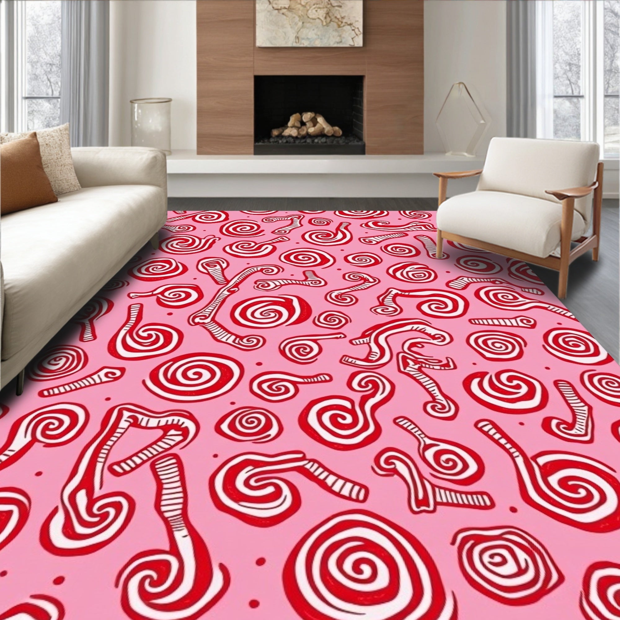 Pink Red Swirl Candy Abstract Rug