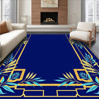 Midnight Blue Golden Leaf Border Rug