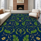 Deep Blue Green Botanical Flourish Rug