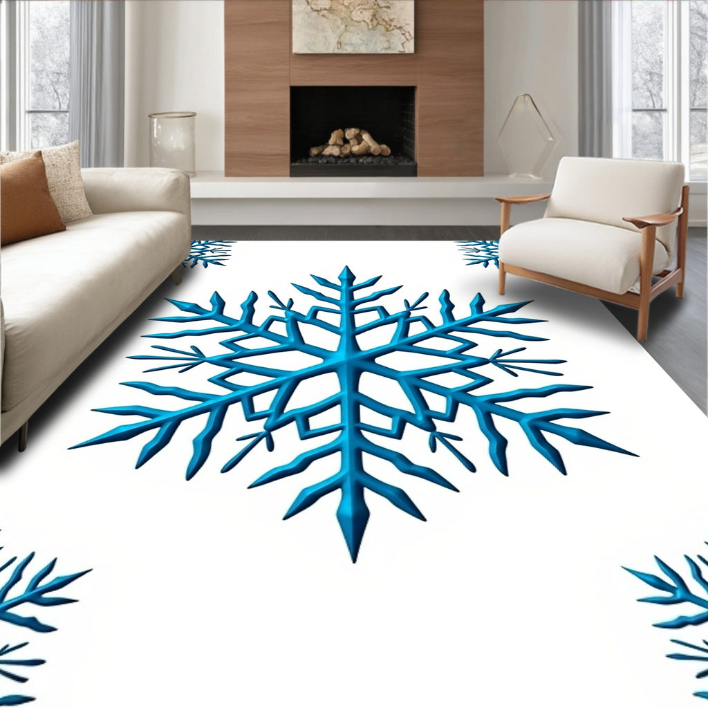 Aqua Blue Snowflake Cluster Rug