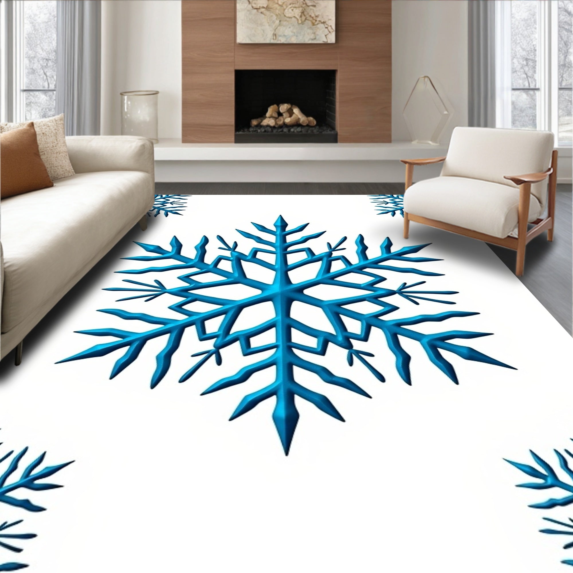 Aqua Blue Snowflake Cluster Rug