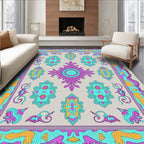 Vibrant Purple Teal Medallion Border Rug