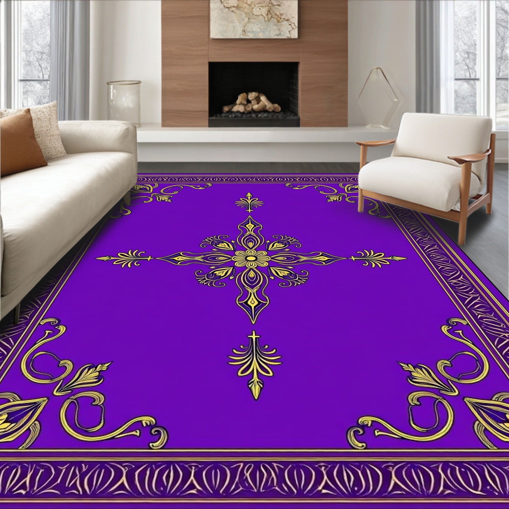 Royal Purple Gold Medallion Scroll Rug
