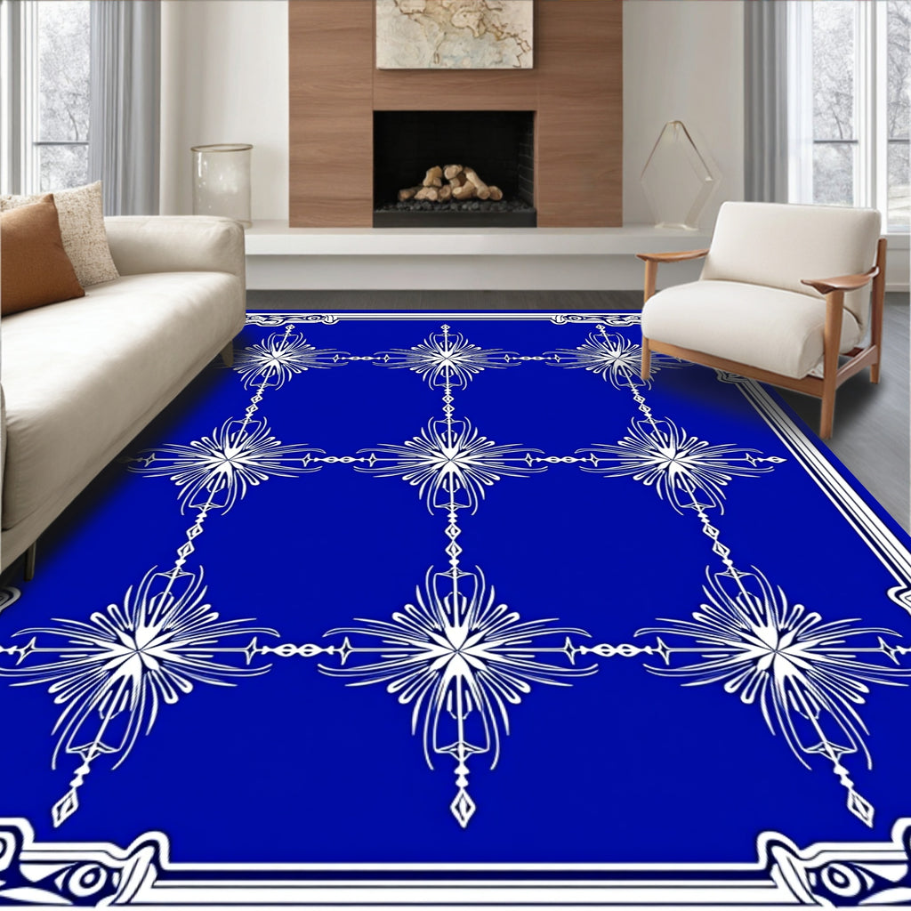 Royal Blue White Starburst Medallion Rug