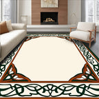 Ornate Green Brown Celtic Knot Border Rug