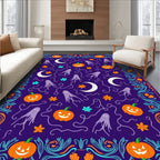 Whimsical Purple Halloween Pumpkin Ghost Rug
