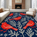 Red Birds With Creamy Branches Navy Rug