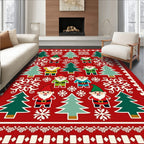 Red Christmas Gnomes Fir Trees Snowflakes Rug