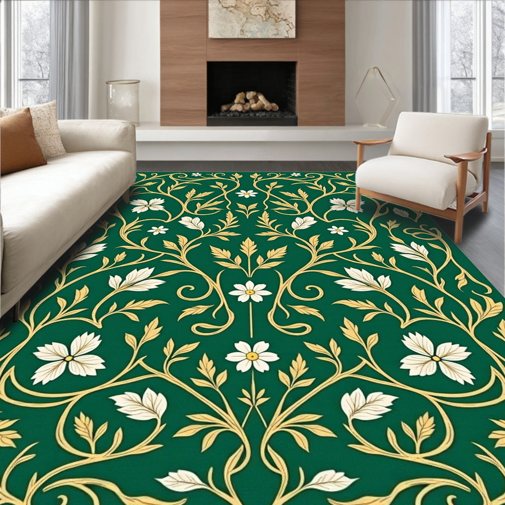 Emerald Green Floral Vine Ornament Rug