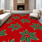 Festive Red Evergreen Holly Cluster Rug