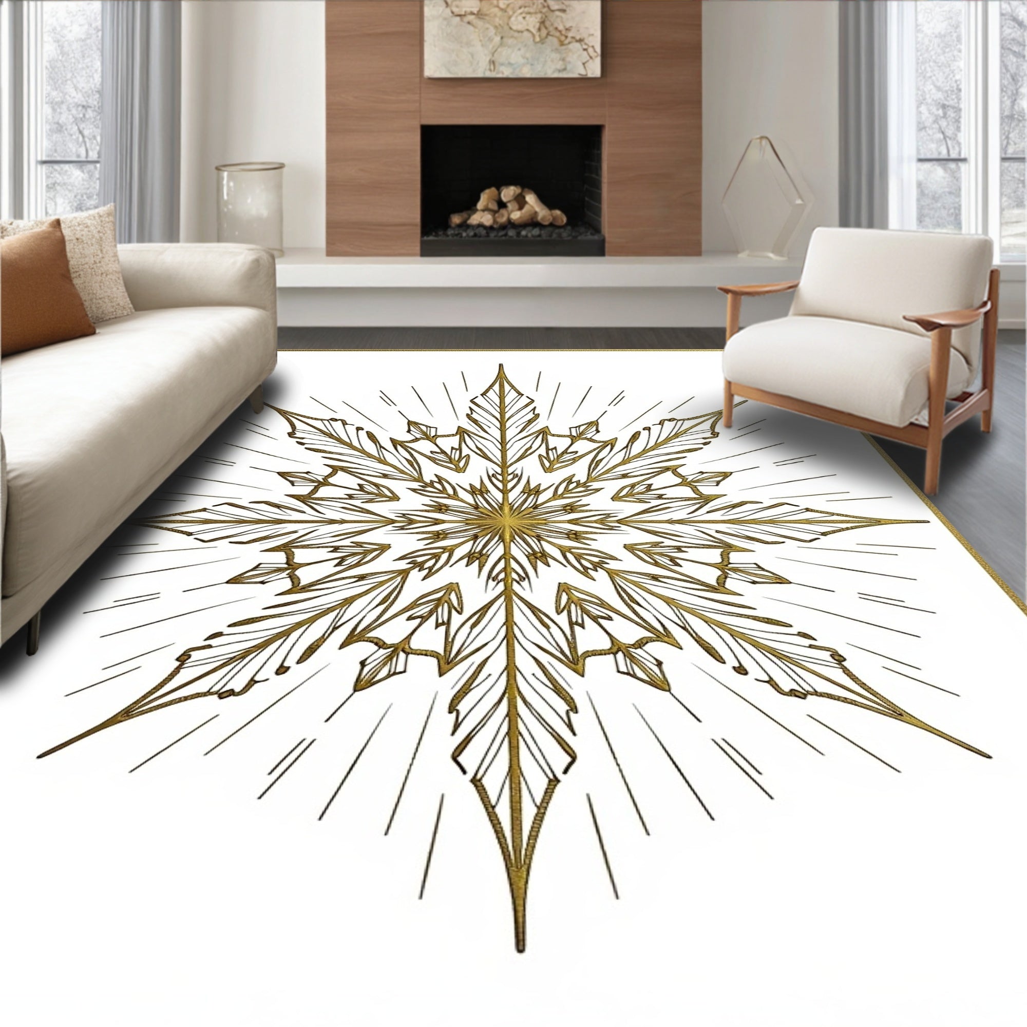 Golden Starburst Snowflake Ornament Rug