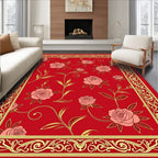 Crimson Rose Floral Ornate Border Rug