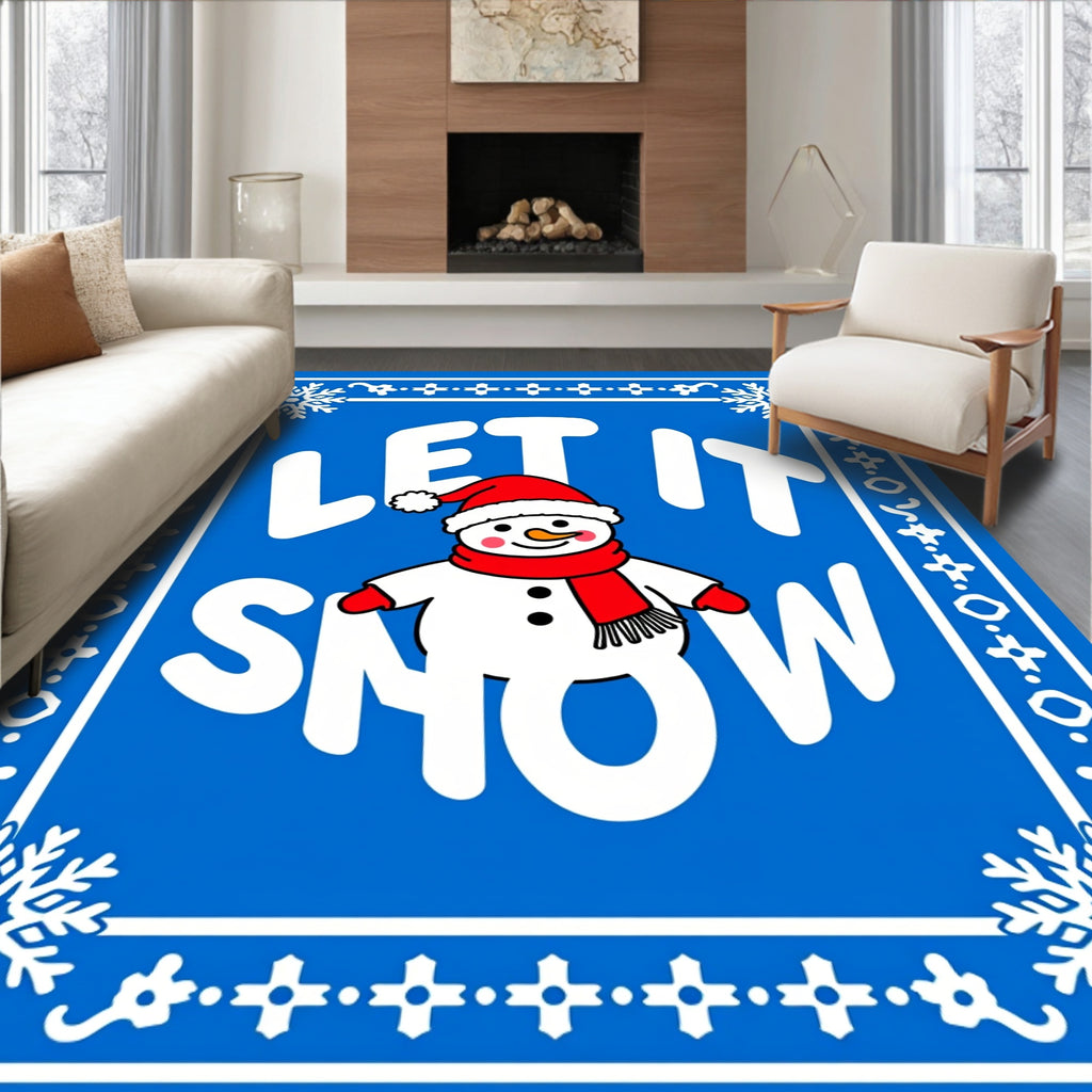 Blue Snowman Holiday Statement Rug