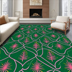 Pink Pine Tree Swirl Green Rug