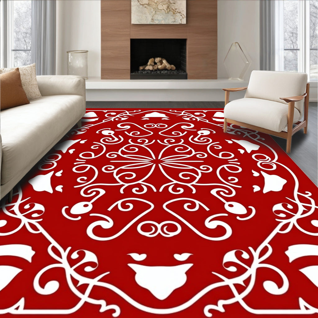 Crimson white ornate medallion Rug