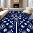 Navy White Starburst Bursting Dahlia Rug