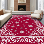 Crimson Snowflake Bordered Snowflakes Rug