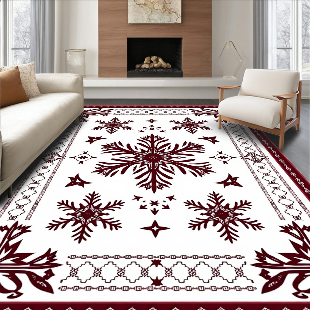 Deep Red Snowflake Garden Medallion Rug