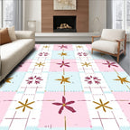 Pastel Pink Gold Star Floral Grid Rug