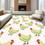 Charming Light Green Hen Motif Rug